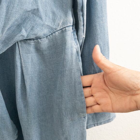 Loft Lyocell Linen Blend Blue Chambray Jumpsuit Size 8 - Picture 4 of 7